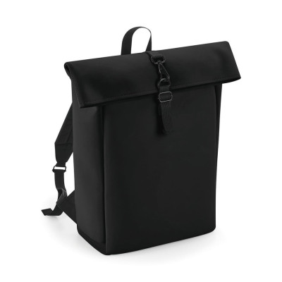 Backpack with roll-top flap in matt polyurethane